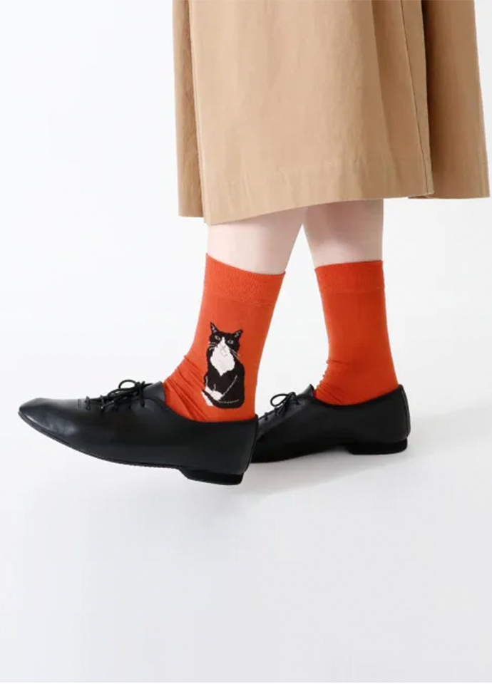 French Hachi Cat Mid-Calf Socks
